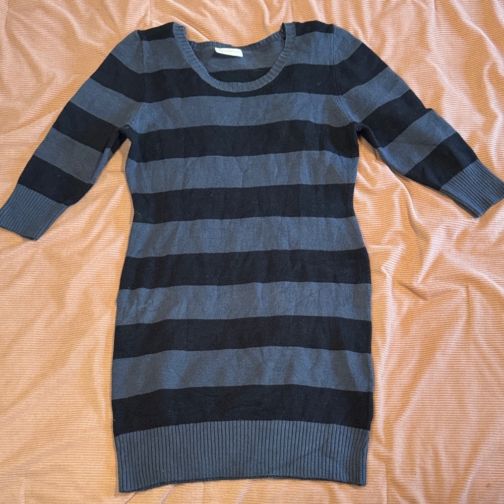 Striped Black and Gray Sweater Dress